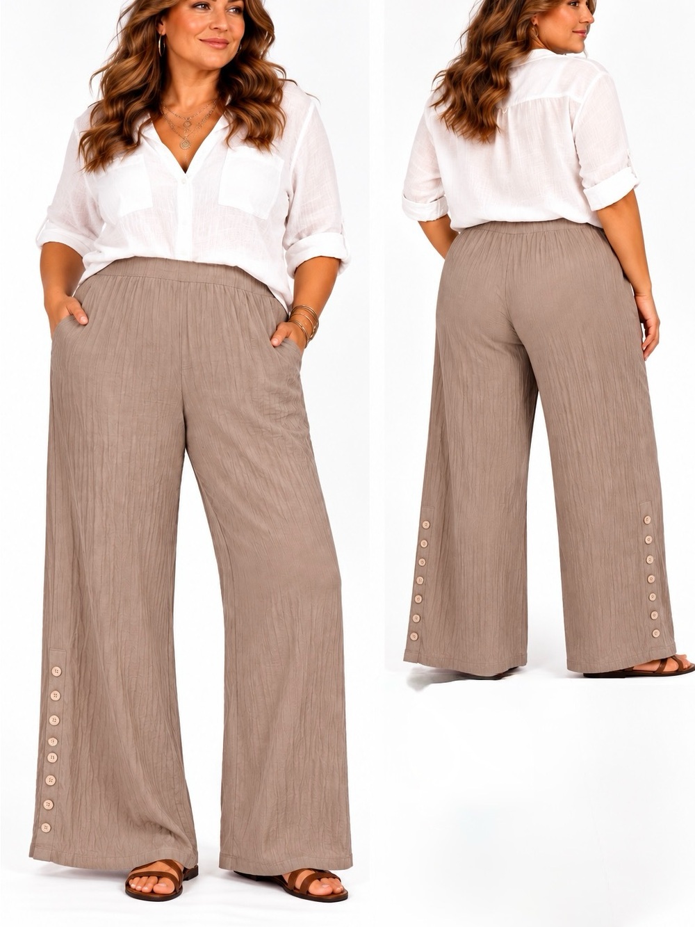 Soft Surroundings Oceo Taupe Crinkle Gauze Wide Leg Pull On Pants 1X